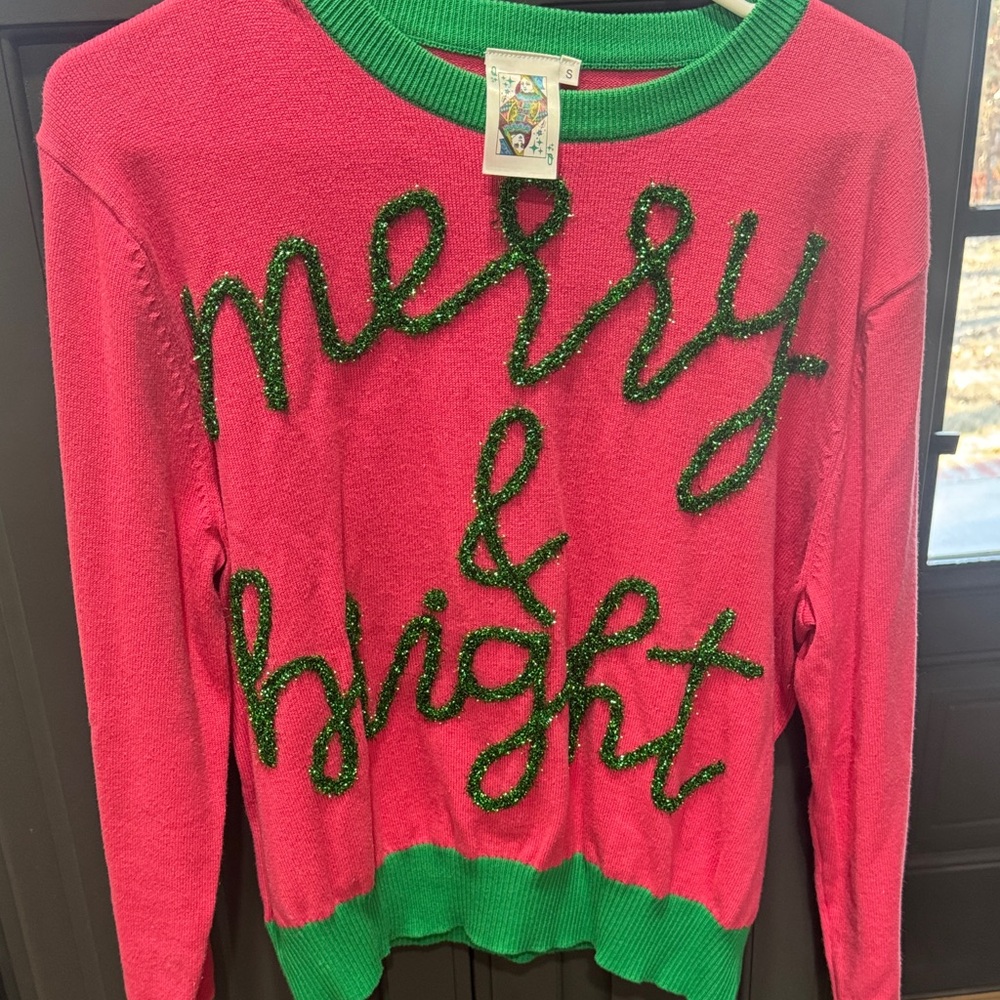 QUEEN OF SPARKLES Pink and Green Sweater